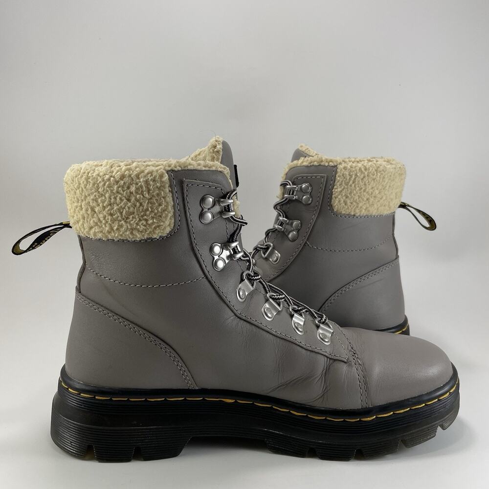 Dr. Martens Doc W FL Combs Faux Fur Combat Boots Womens Size 8 Gray Leather - Picture 4 of 11